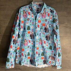 RSVLTS Holiday Themed Blue Button Down Shirt